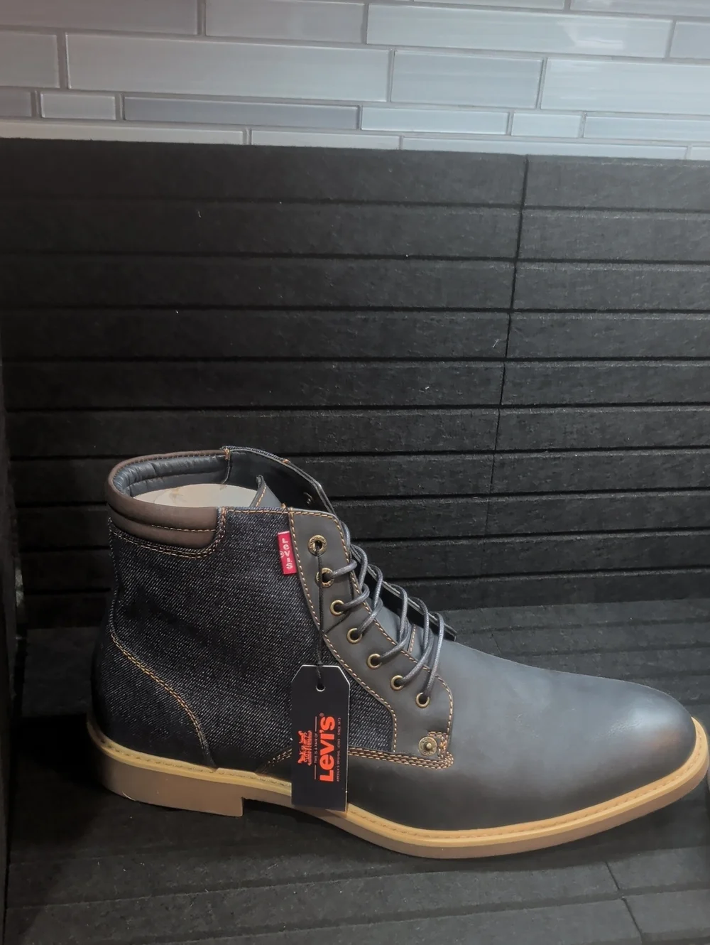 Levi's Gray Leather and Denim Chukka Boots with Tan Sole
